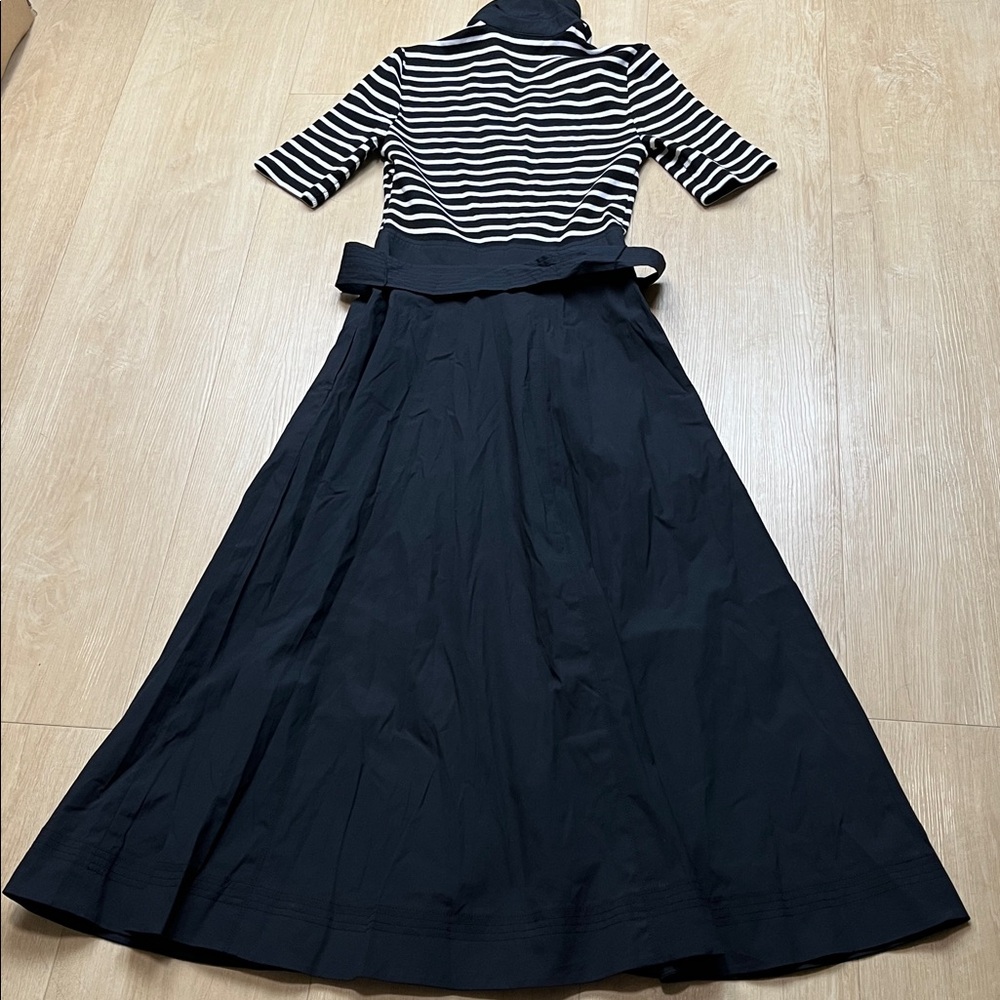 Veronica Beard Black & White Striped Polo Midi with Black Skirt - Picture 5 of 8